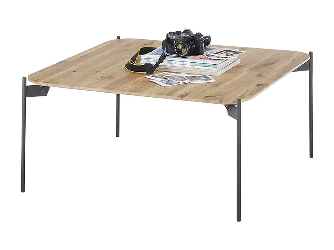 Table basse en bois de chêne massif huilé, pieds en métal noir - Longueur 60 x Hauteur 38 x Profondeur 60 cm