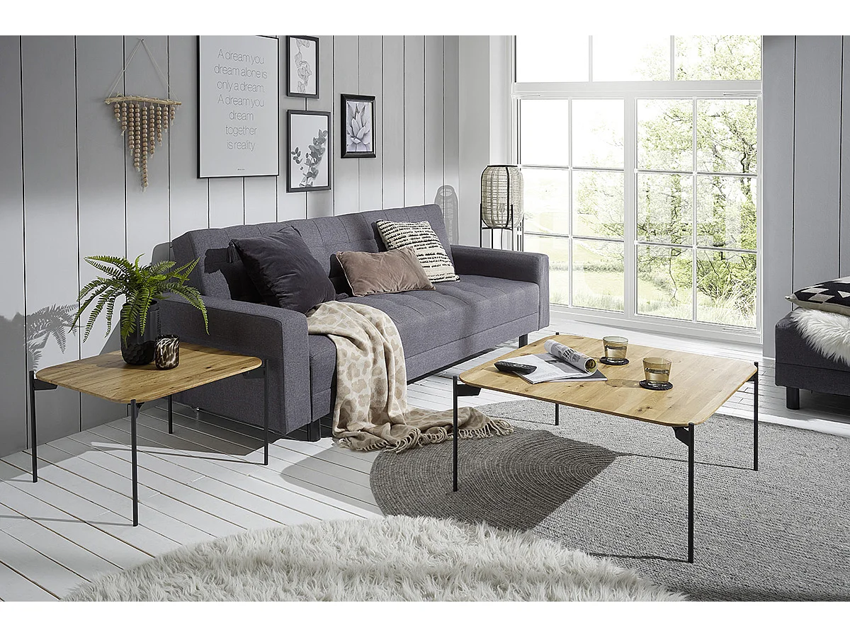 Table basse en bois de chêne massif huilé, pieds en métal noir - Longueur 60 x Hauteur 38 x Profondeur 60 cm