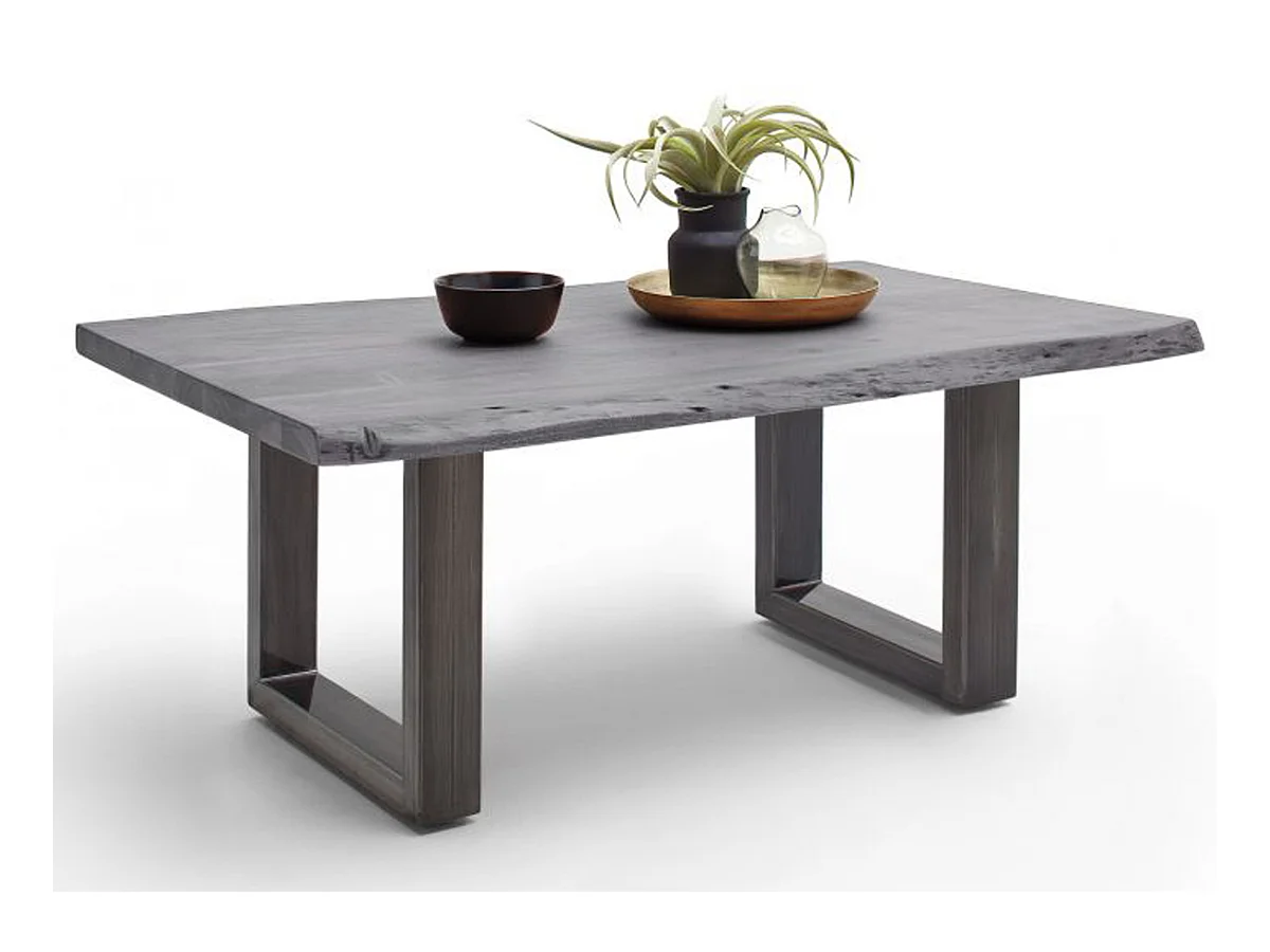 Table basse simple en bois d'acacia massif laqué gris/antique - L.110 x H.45 x P.70 cm