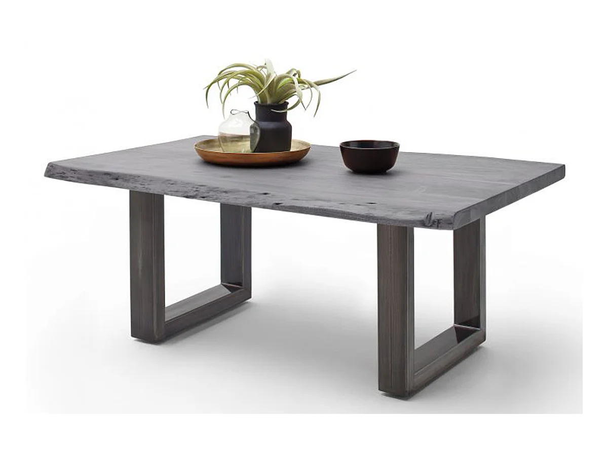 Table basse simple en bois d'acacia massif laqué gris/antique - L.110 x H.45 x P.70 cm