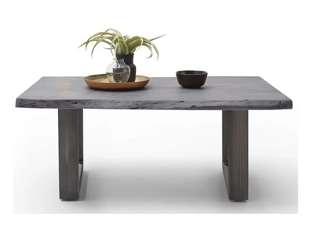 Table basse simple en bois d'acacia massif laqué gris/antique - L.110 x H.45 x P.70 cm