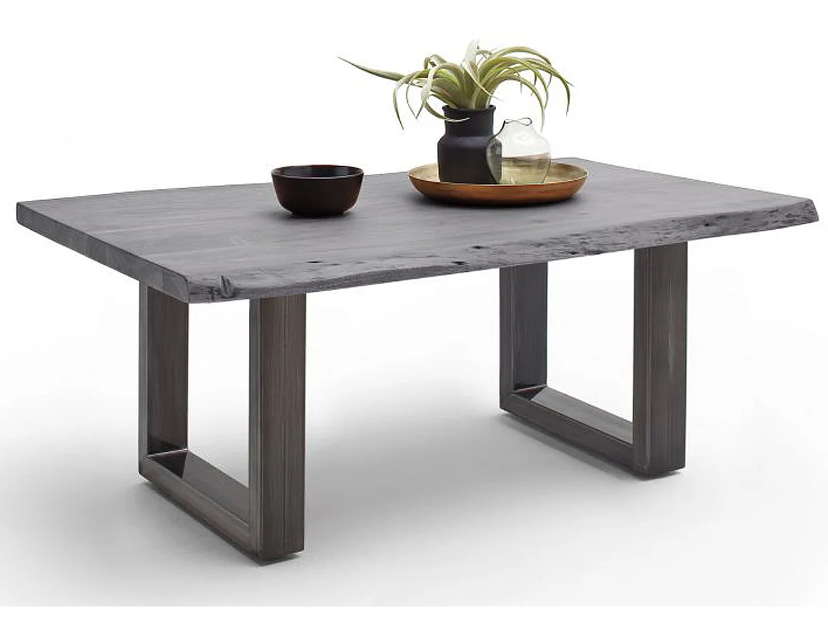 Table basse simple en bois d'acacia massif laqué gris/antique - L.110 x H.45 x P.70 cm