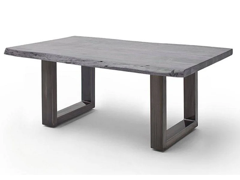 Table basse simple en bois d'acacia massif laqué gris/antique - L.110 x H.45 x P.70 cm