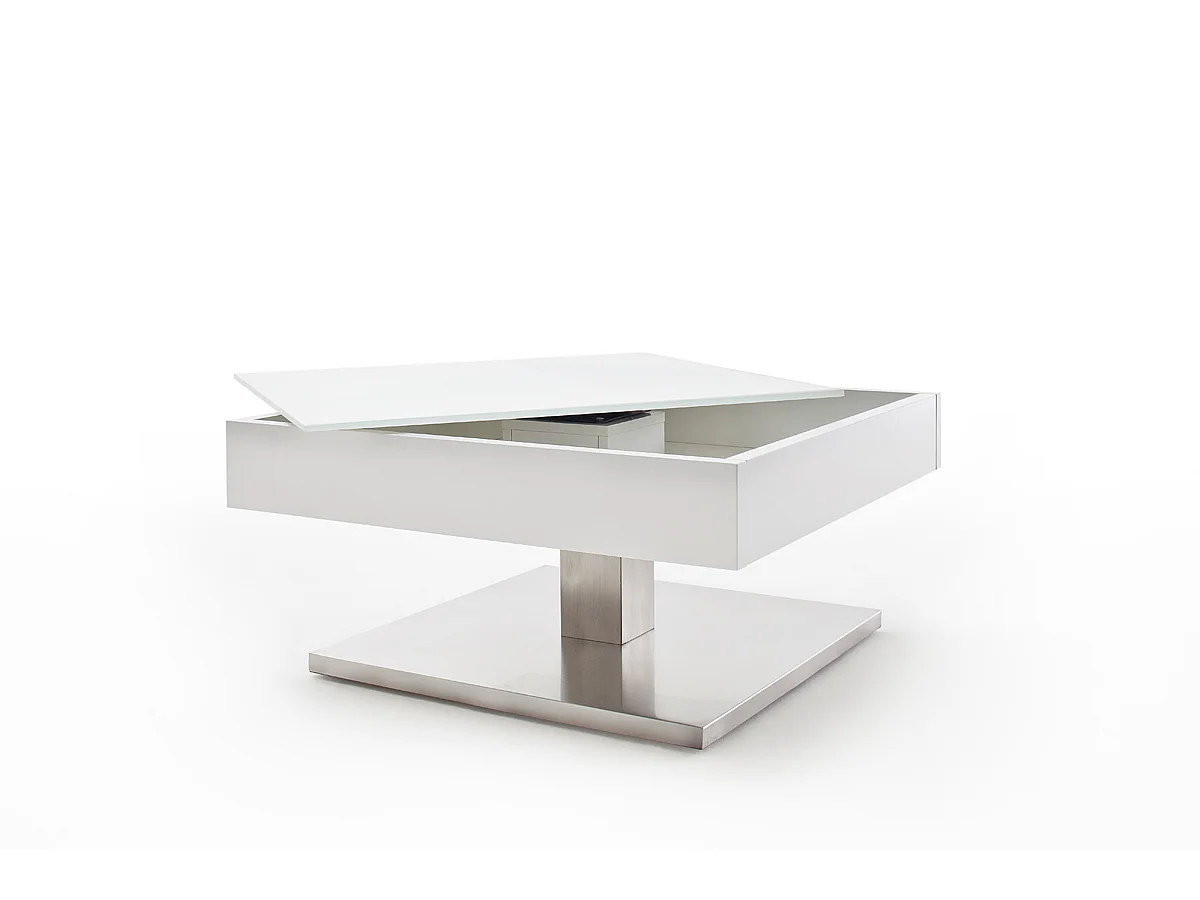 Table basse pivotant avec plateau en verre blanc mat - L75 x H38 x P75 cm