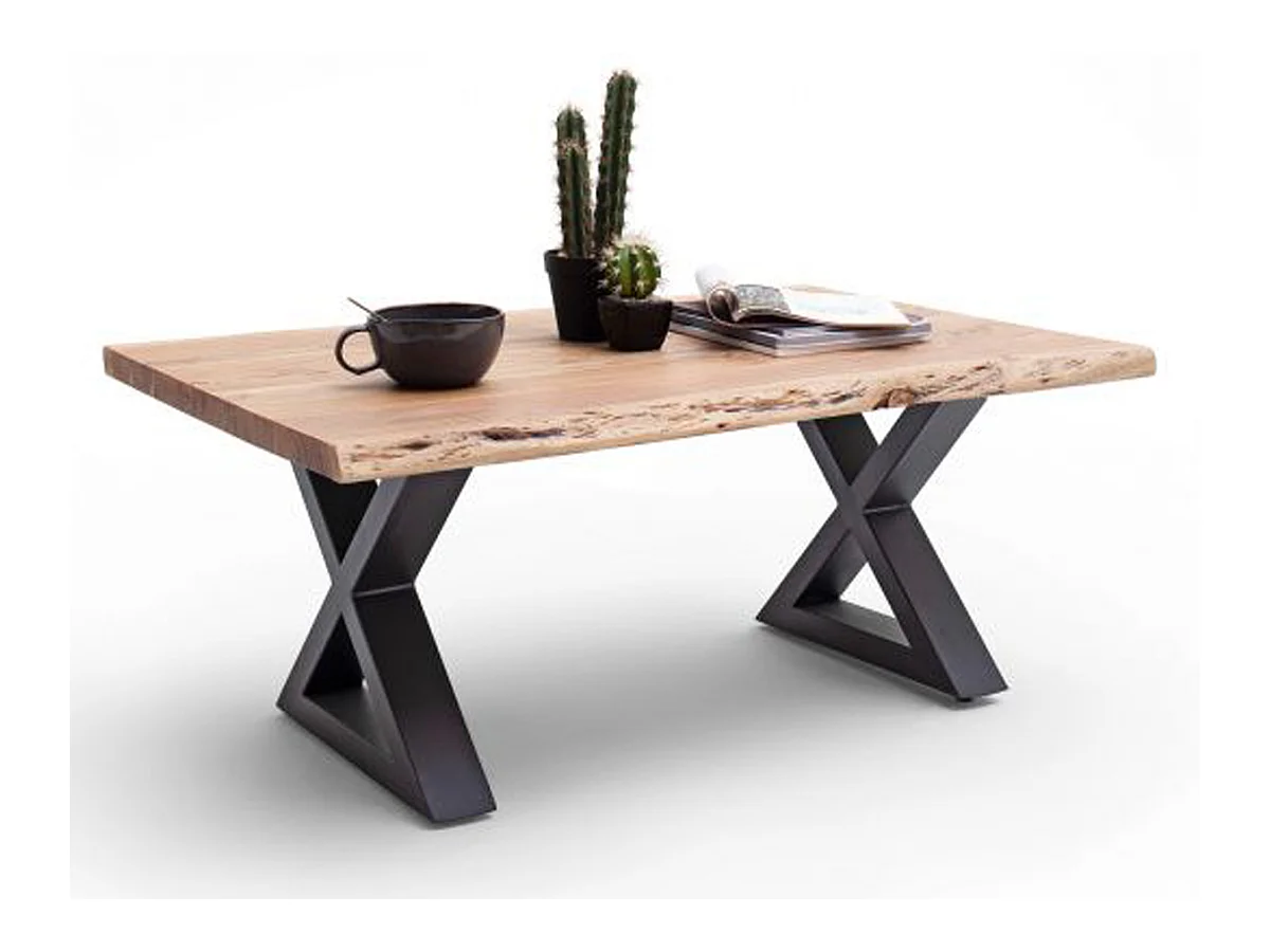 Table basse en bois d'acacia massif naturel / acier anthracite - L.110 x H.45 x P.70 cm