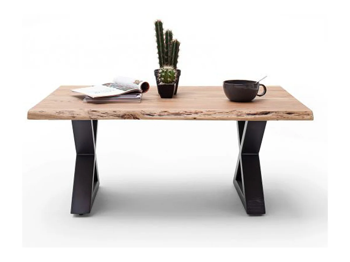 Table basse en bois d'acacia massif naturel / acier anthracite - L.110 x H.45 x P.70 cm