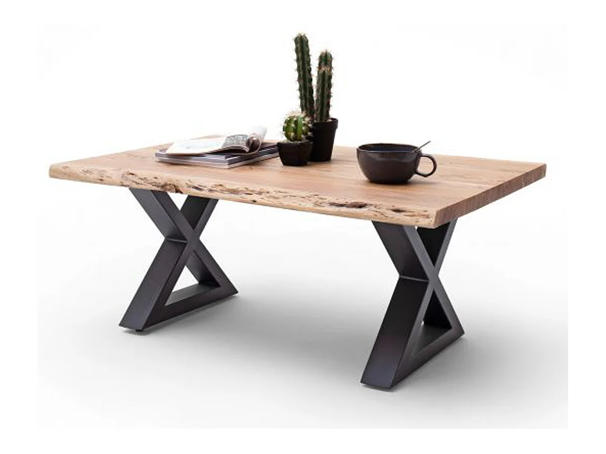 Table basse en bois d'acacia massif naturel / acier anthracite - L.110 x H.45 x P.70 cm