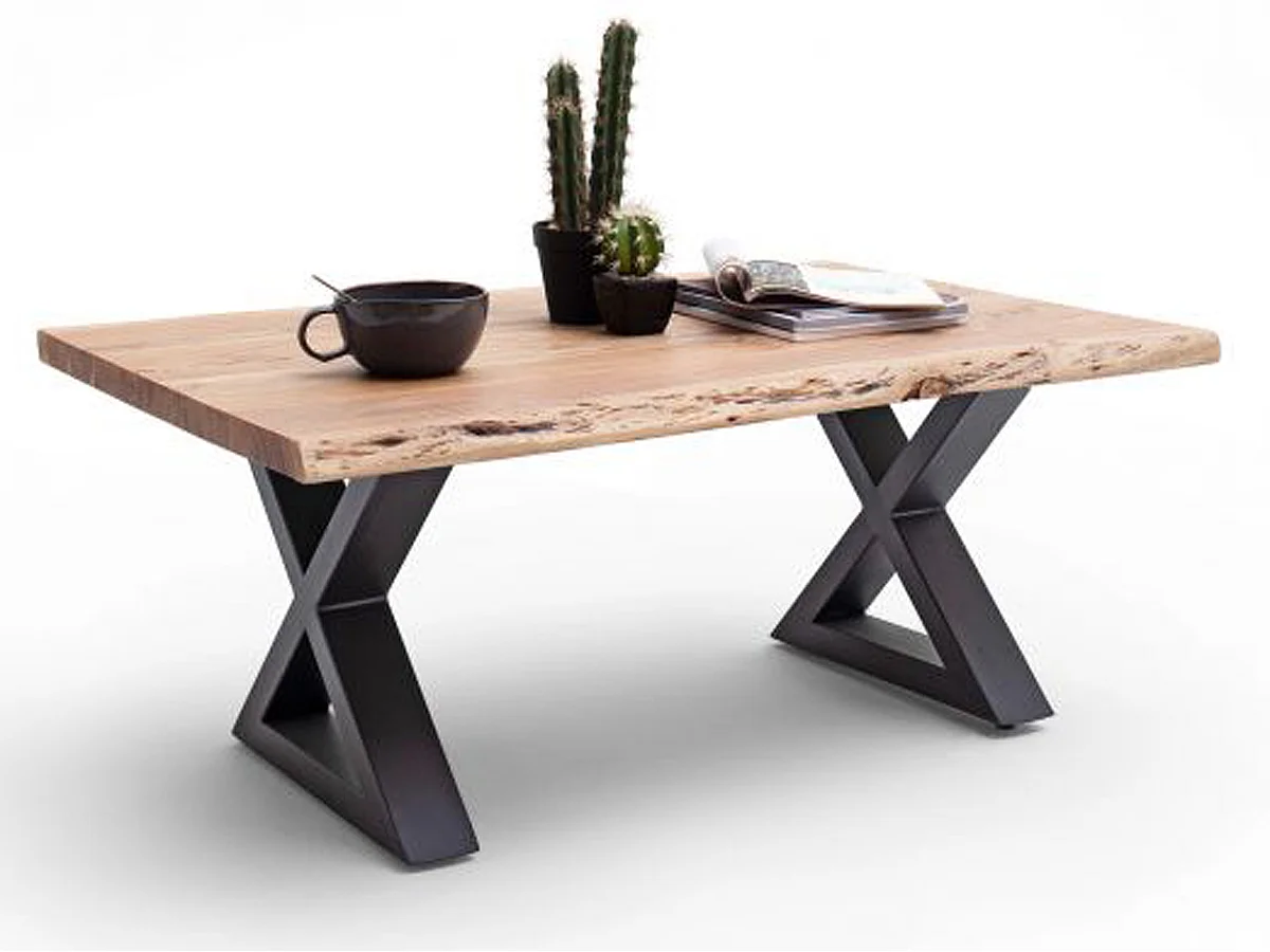 Table basse en bois d'acacia massif naturel / acier anthracite - L.110 x H.45 x P.70 cm