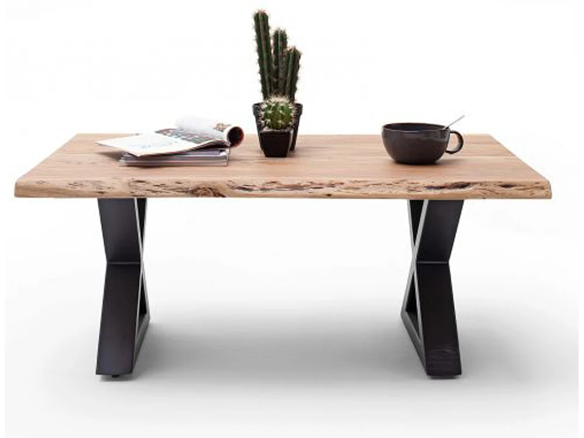 Table basse en bois d'acacia massif naturel / acier anthracite - L.110 x H.45 x P.70 cm