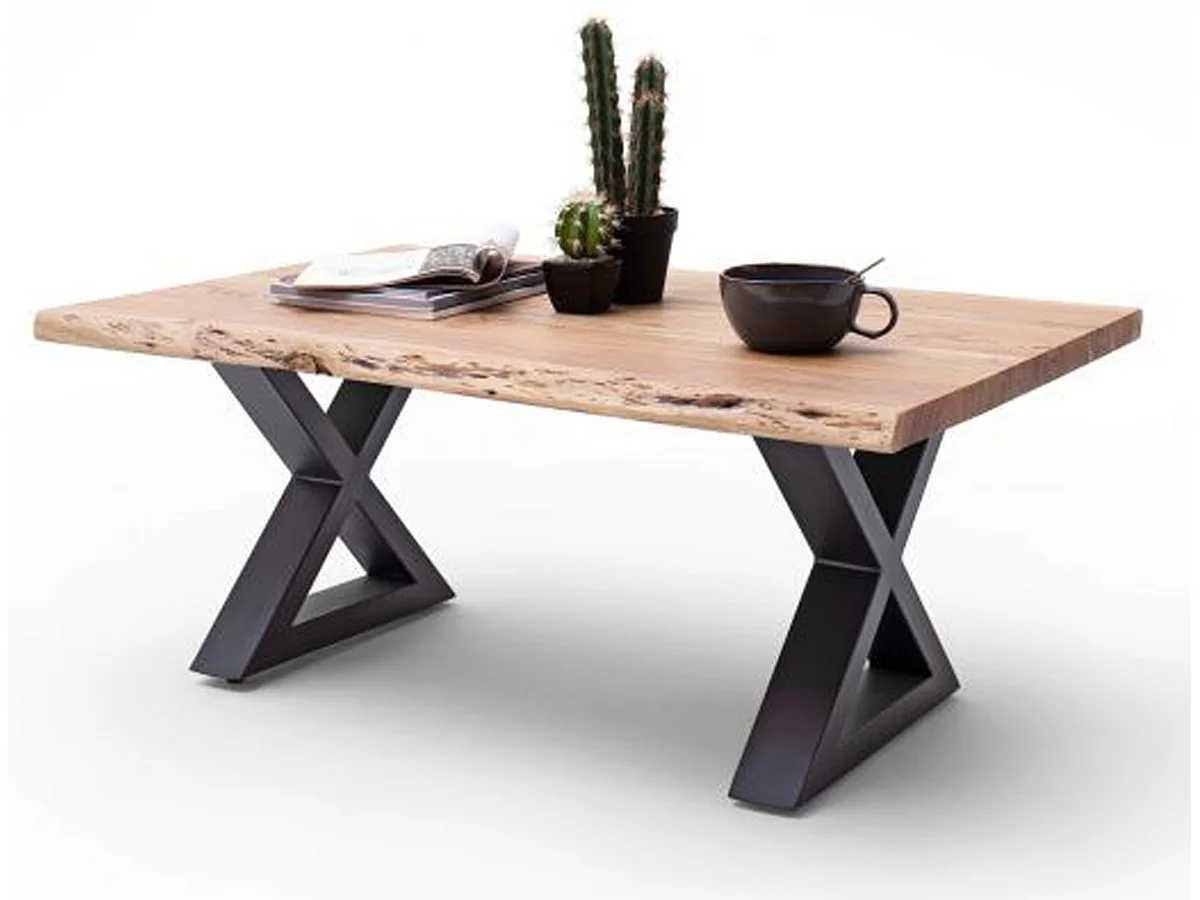 Table basse en bois d'acacia massif naturel / acier anthracite - L.110 x H.45 x P.70 cm