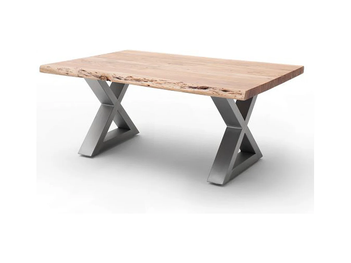 Table basse en bois d'acacia massif naturel et acier inoxydable X - L.110 x H.45 x P.70 cm