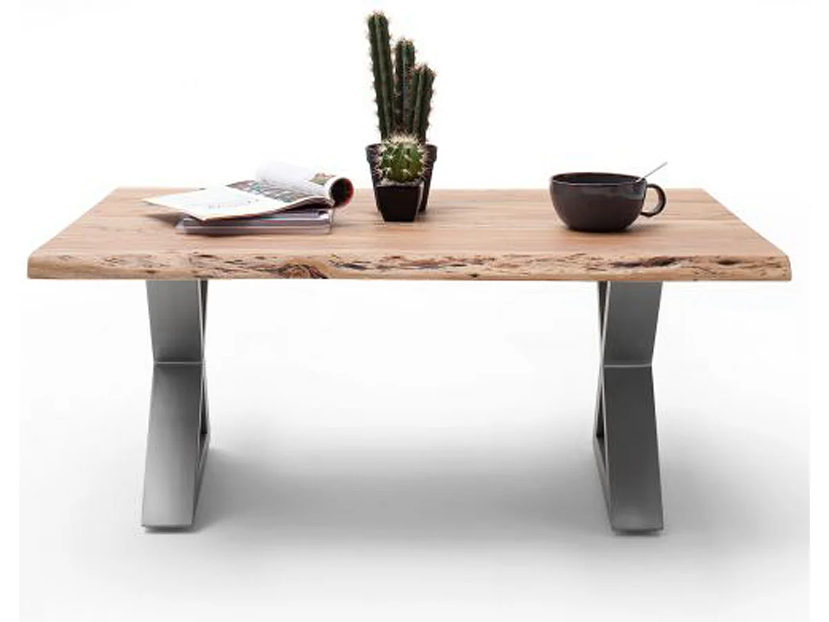 Table basse en bois d'acacia massif naturel et acier inoxydable X - L.110 x H.45 x P.70 cm