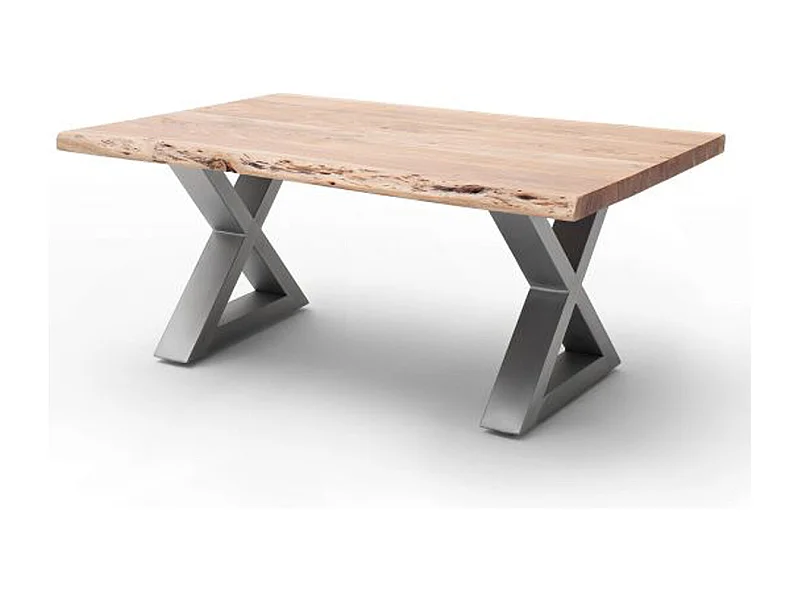 Table basse en bois d'acacia massif naturel et acier inoxydable X - L.110 x H.45 x P.70 cm