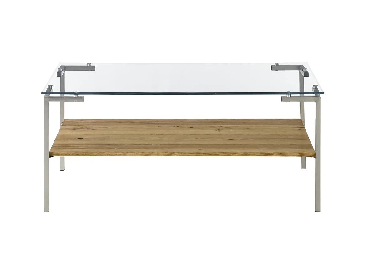 Table basse coloris chêne en verre / bois - Longueur 110 x hauteur 46 x profondeur 60 cm