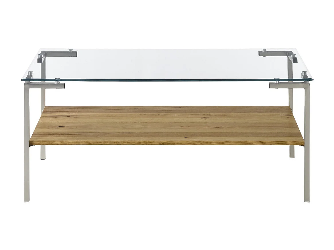 Table basse coloris chêne en verre / bois - Longueur 110 x hauteur 46 x profondeur 60 cm