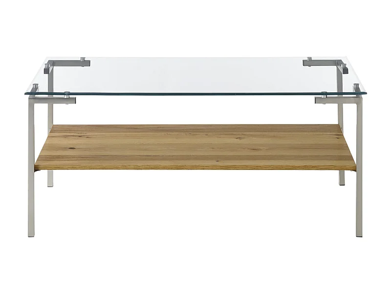 Table basse coloris chêne en verre / bois - Longueur 110 x hauteur 46 x profondeur 60 cm