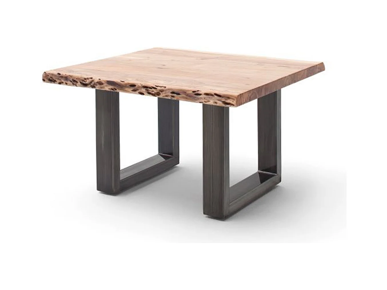 Table basse en bois d'acacia massif naturel et acier antique - L.75 x H.45 x P.75 cm