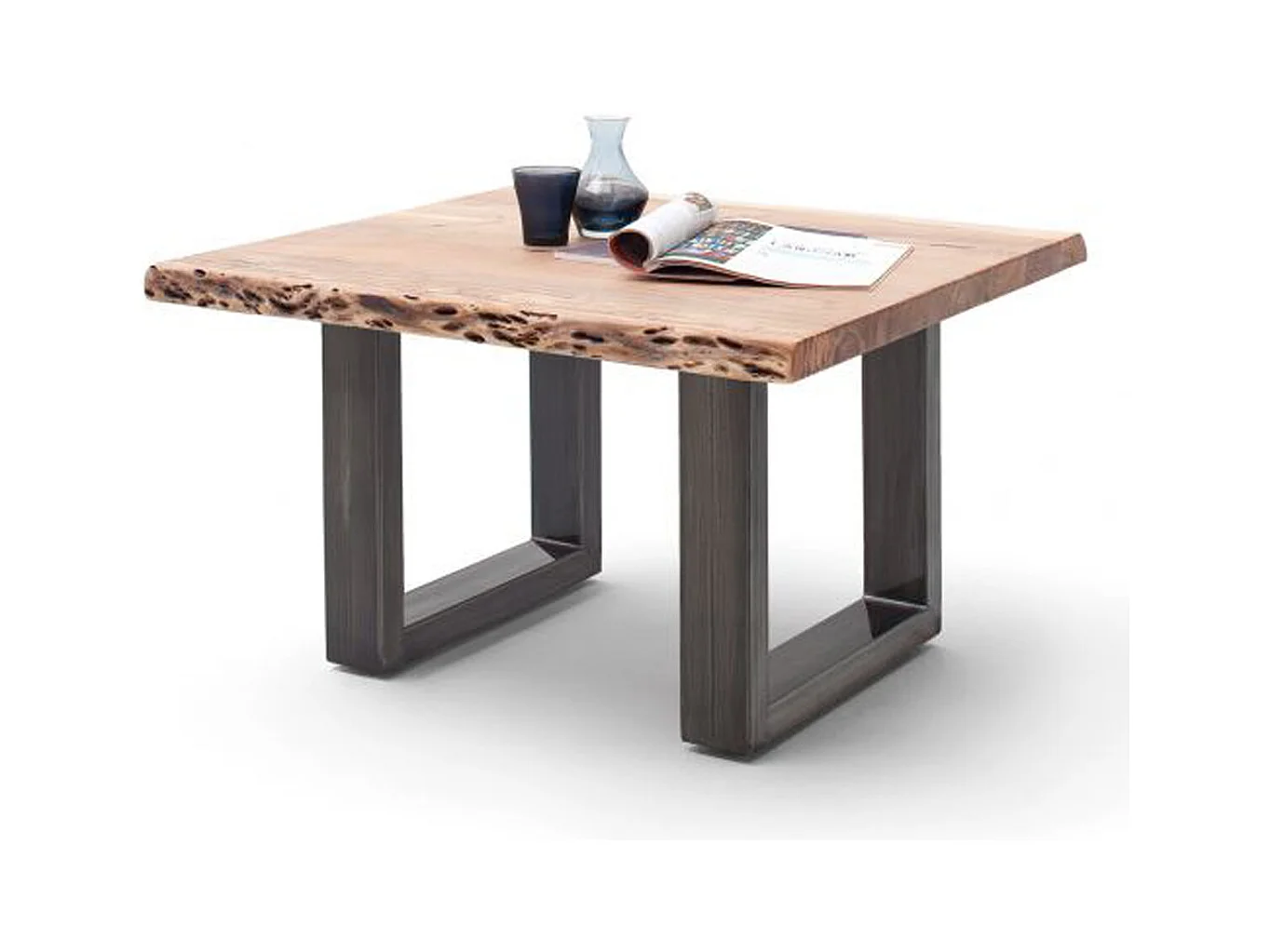 Table basse en bois d'acacia massif naturel et acier antique - L.75 x H.45 x P.75 cm