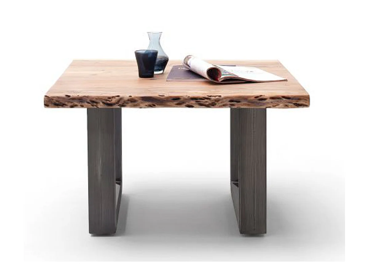 Table basse en bois d'acacia massif naturel et acier antique - L.75 x H.45 x P.75 cm