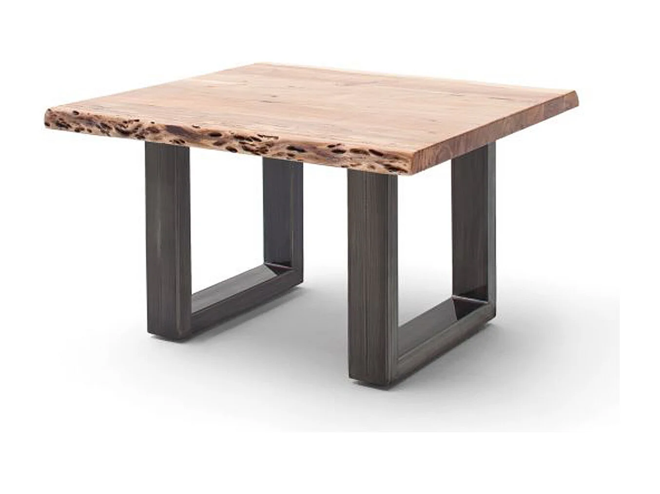 Table basse en bois d'acacia massif naturel et acier antique - L.75 x H.45 x P.75 cm