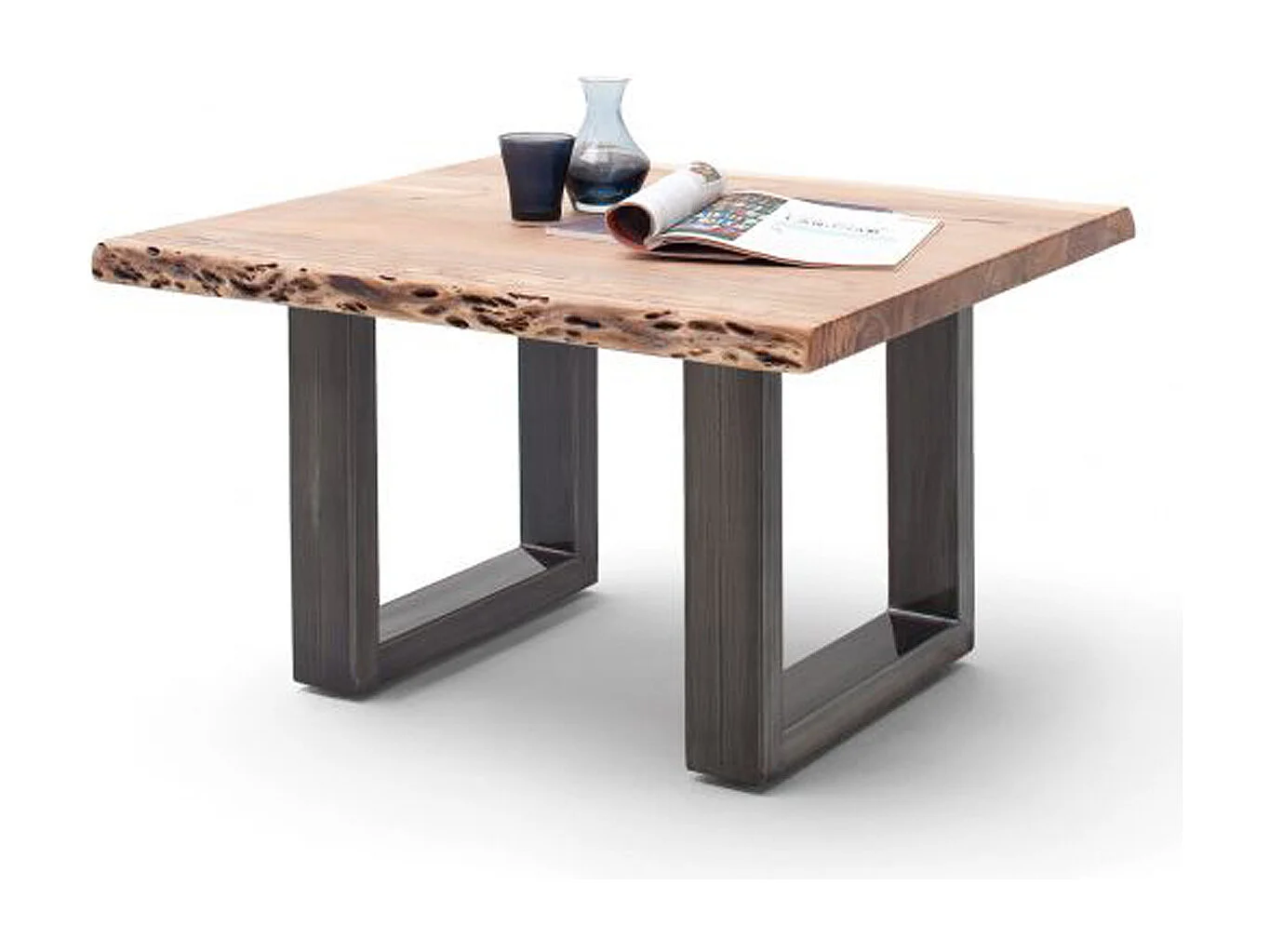 Table basse en bois d'acacia massif naturel et acier antique - L.75 x H.45 x P.75 cm