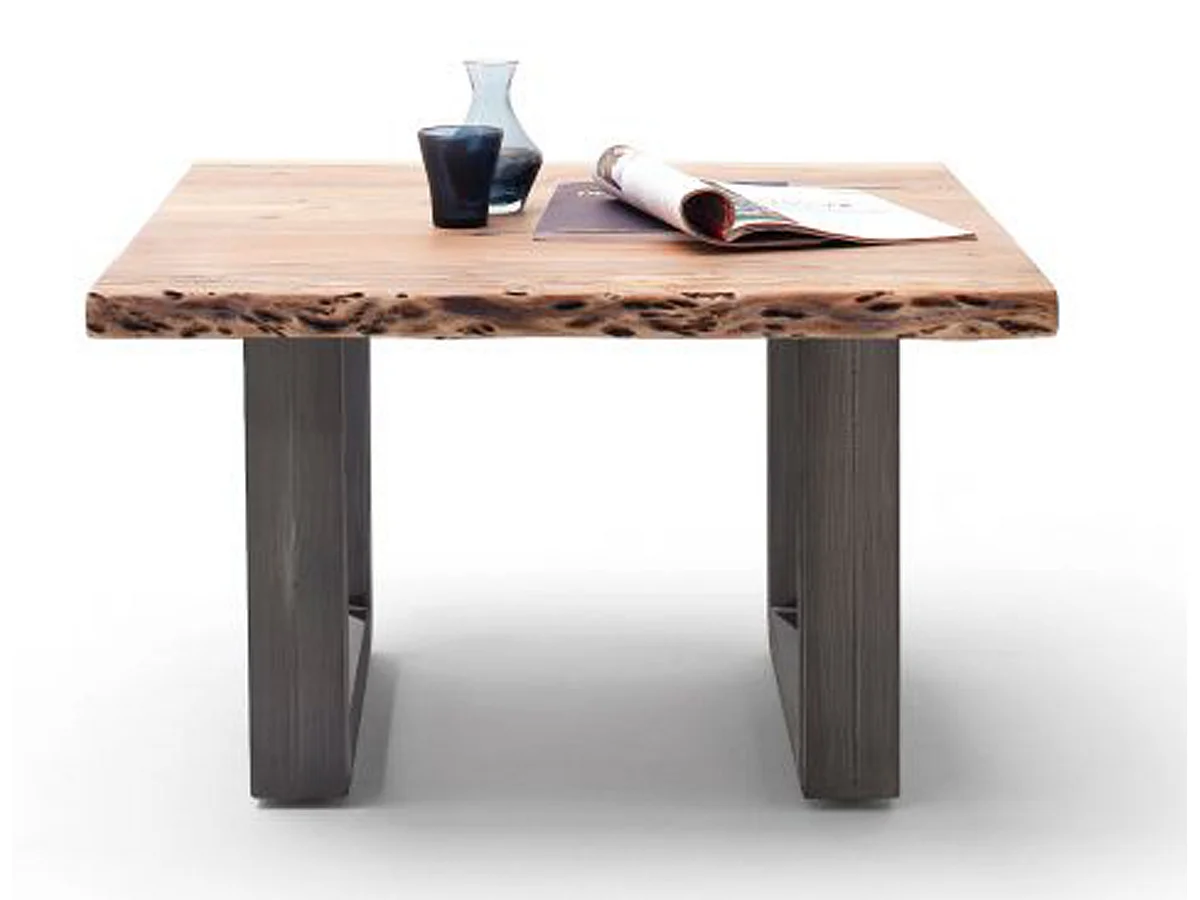 Table basse en bois d'acacia massif naturel et acier antique - L.75 x H.45 x P.75 cm