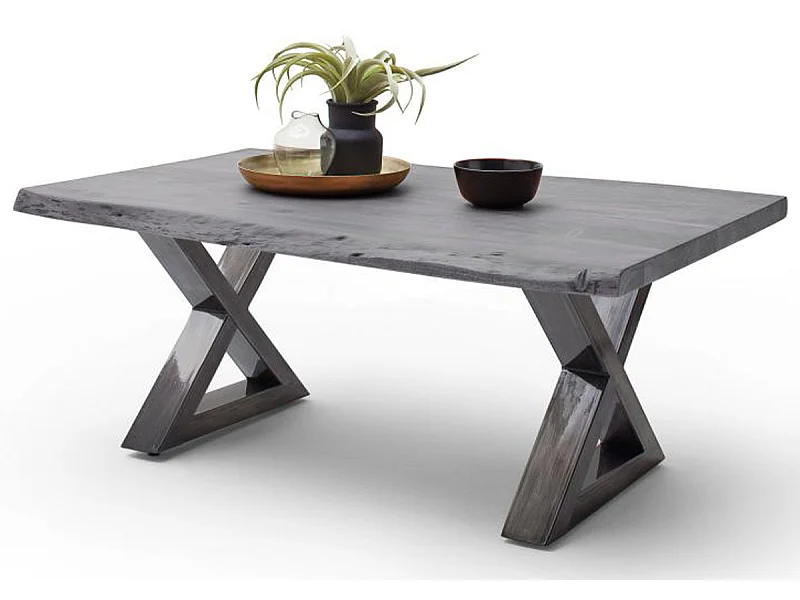 Table basse simple en bois d'acacia massif, laqué gris/antique - L.110 x H.45 x P.70 cm