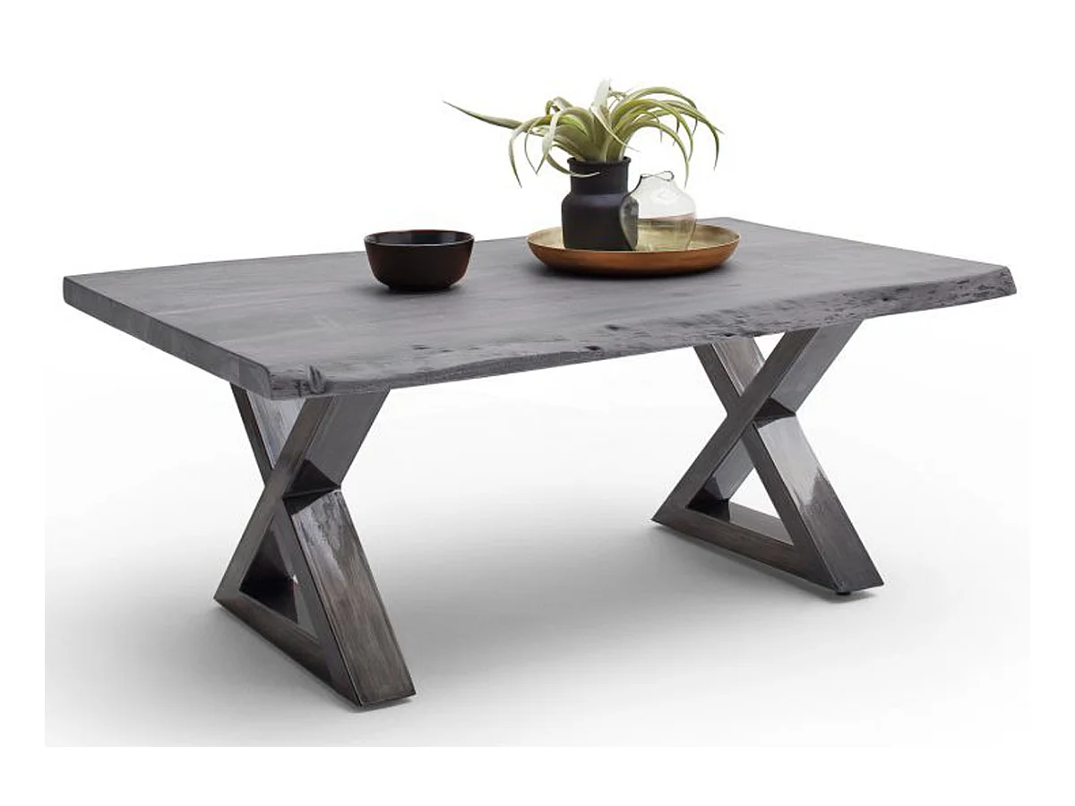 Table basse simple en bois d'acacia massif, laqué gris/antique - L.110 x H.45 x P.70 cm