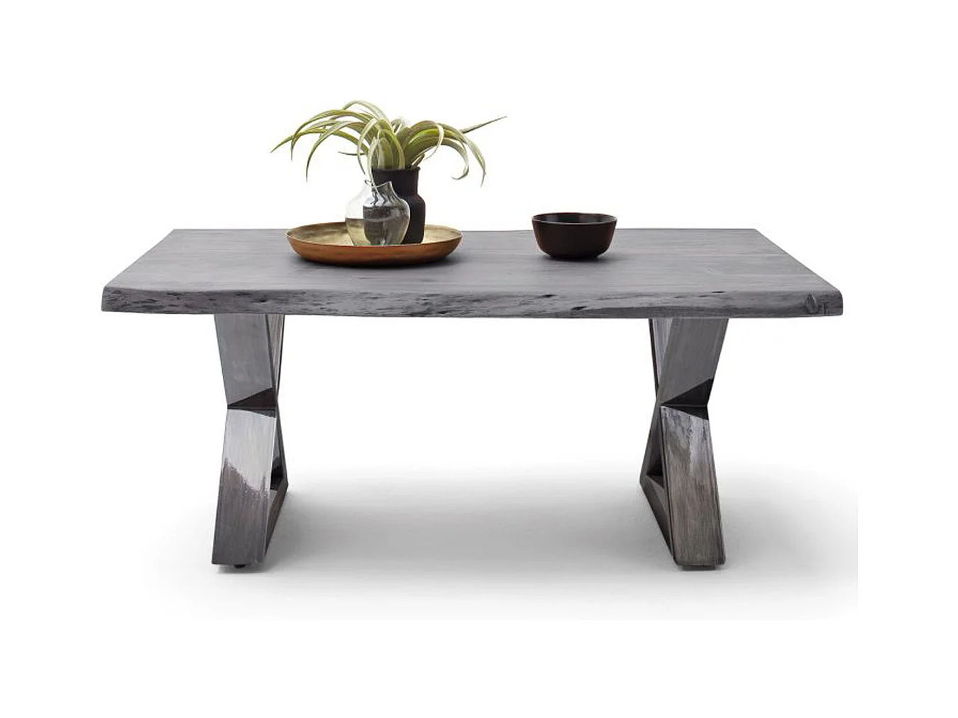 Table basse simple en bois d'acacia massif, laqué gris/antique - L.110 x H.45 x P.70 cm