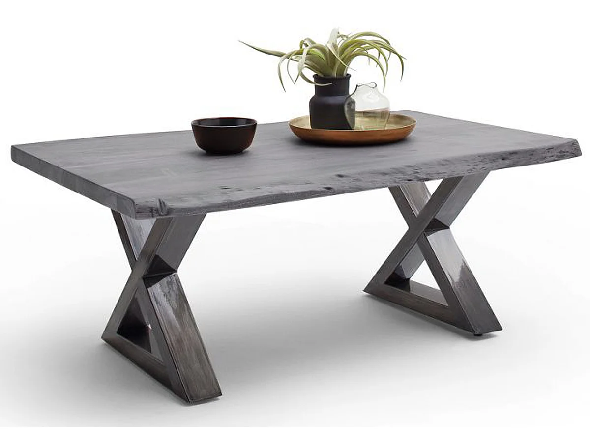 Table basse simple en bois d'acacia massif, laqué gris/antique - L.110 x H.45 x P.70 cm