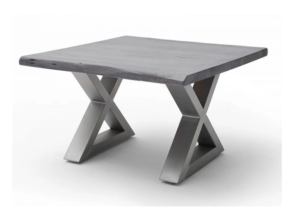 Table basse en bois d'acacia massif gris / acier inoxydable - L.75 x H.45 x P.75 cm