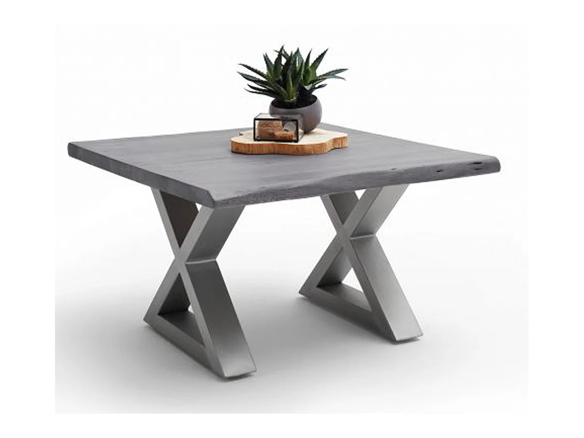 Table basse en bois d'acacia massif gris / acier inoxydable - L.75 x H.45 x P.75 cm