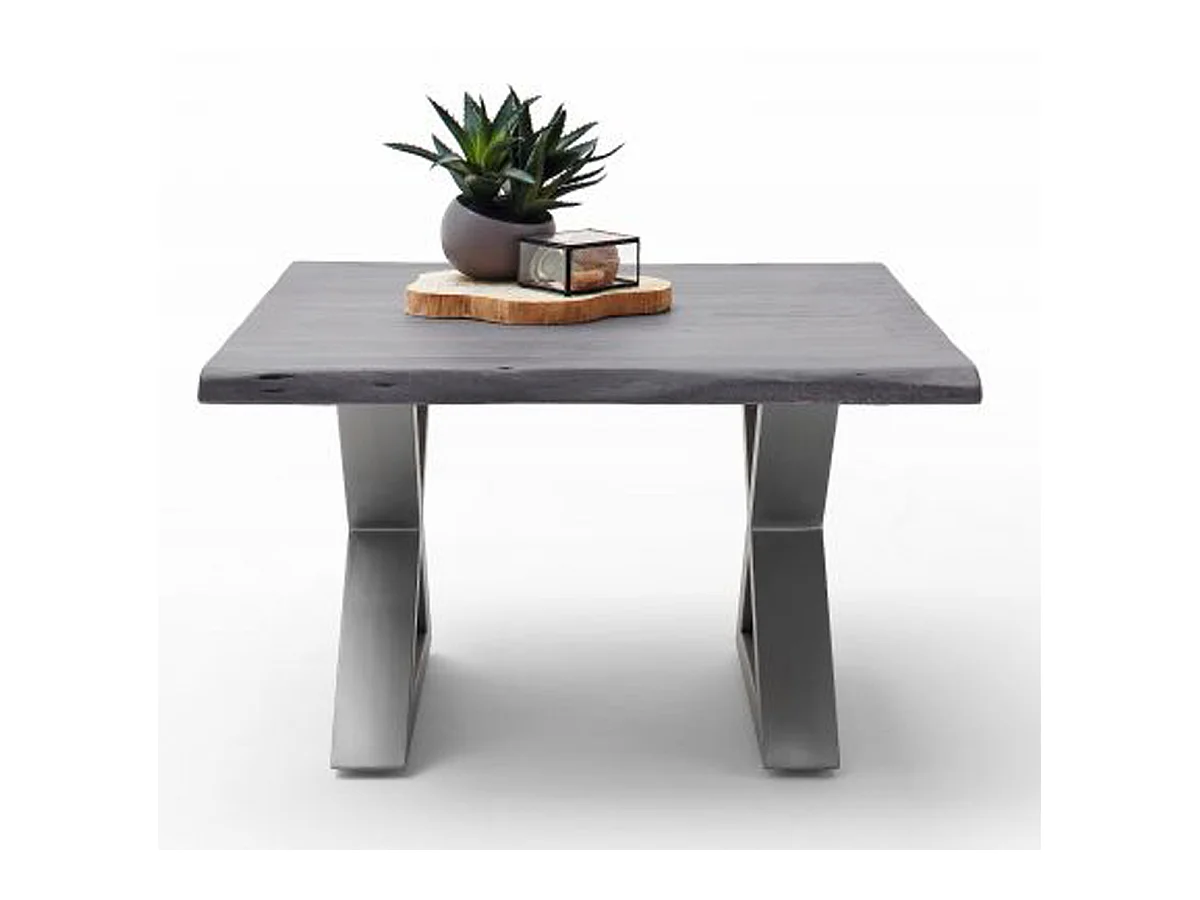 Table basse en bois d'acacia massif gris / acier inoxydable - L.75 x H.45 x P.75 cm