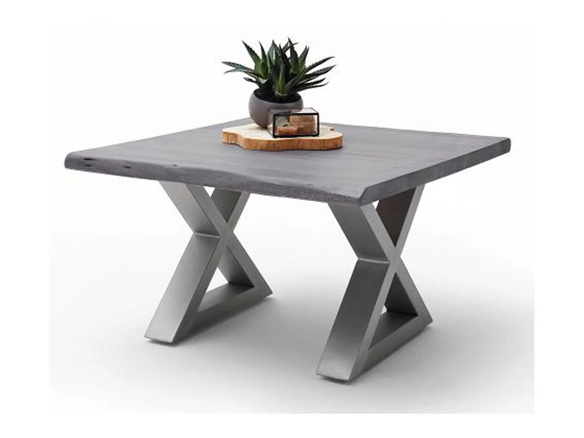 Table basse en bois d'acacia massif gris / acier inoxydable - L.75 x H.45 x P.75 cm