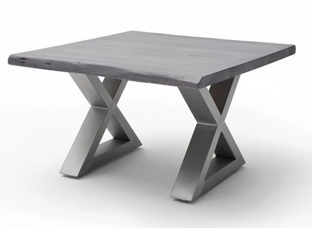 Table basse en bois d'acacia massif gris / acier inoxydable - L.75 x H.45 x P.75 cm