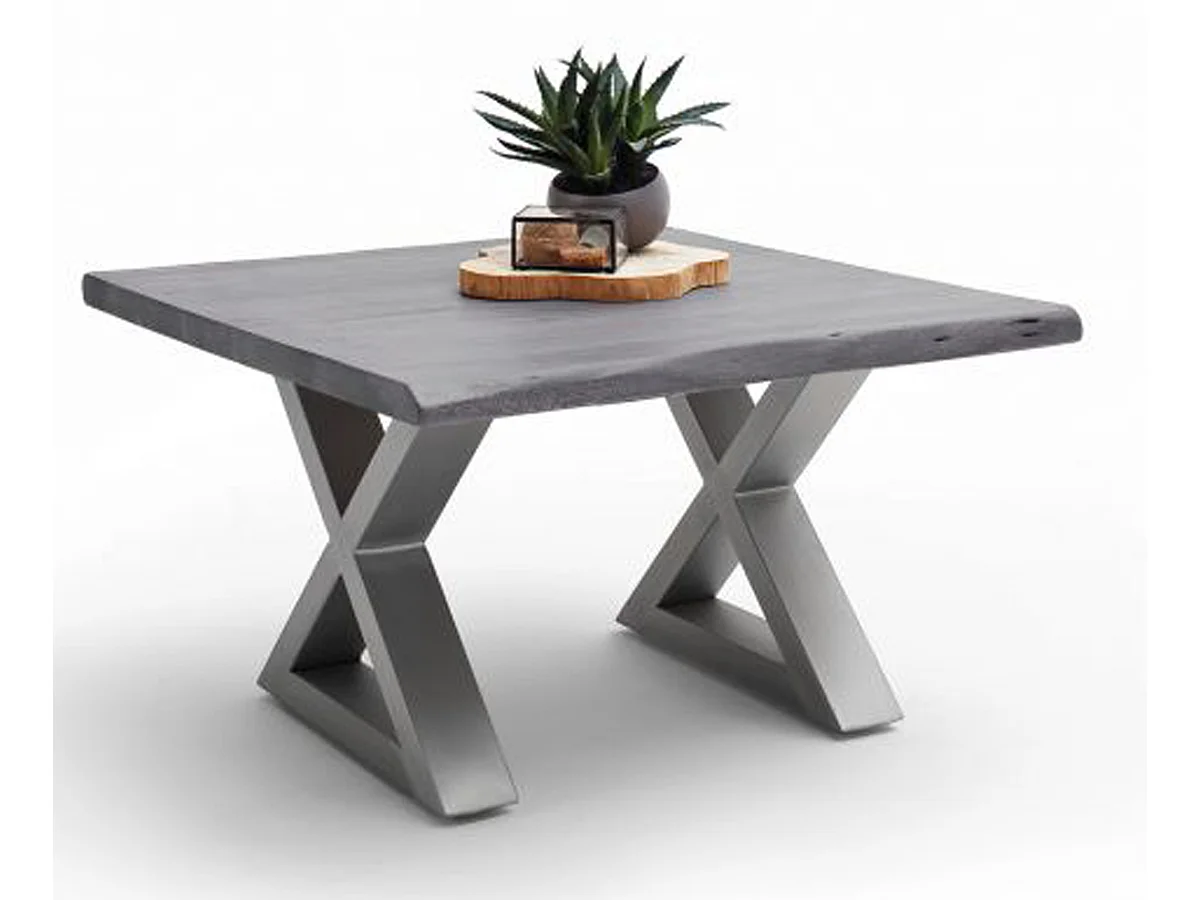 Table basse en bois d'acacia massif gris / acier inoxydable - L.75 x H.45 x P.75 cm