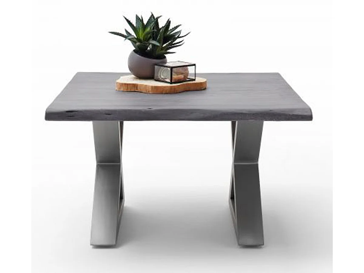 Table basse en bois d'acacia massif gris / acier inoxydable - L.75 x H.45 x P.75 cm