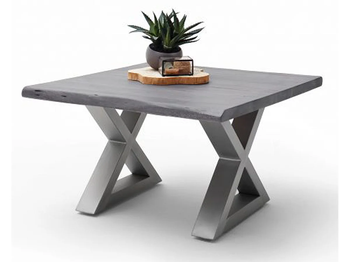Table basse en bois d'acacia massif gris / acier inoxydable - L.75 x H.45 x P.75 cm