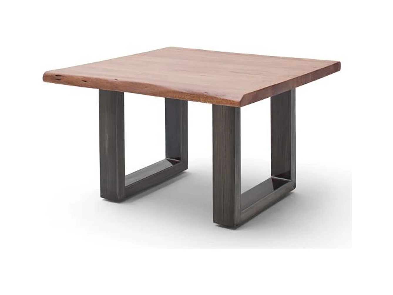 Table basse en bois d'acacia massif noyer et acier antique - L.75 x H.45 x P.75 cm