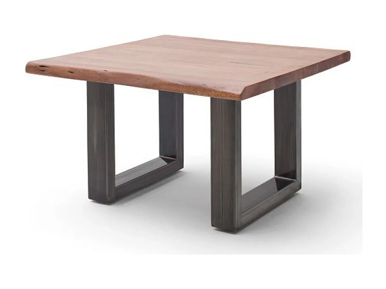 Table basse en bois d'acacia massif noyer et acier antique - L.75 x H.45 x P.75 cm