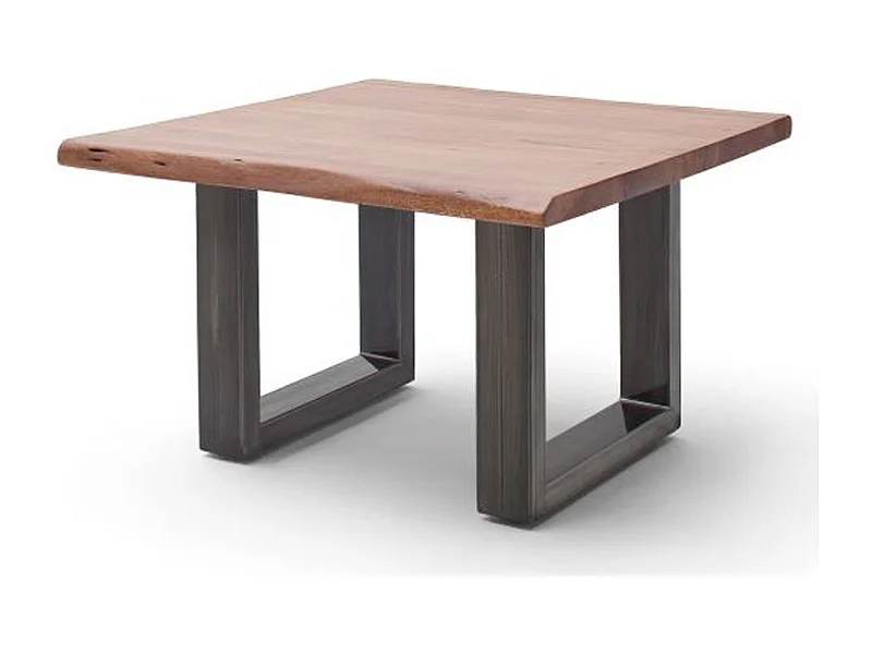 Table basse en bois d'acacia massif noyer et acier antique - L.75 x H.45 x P.75 cm