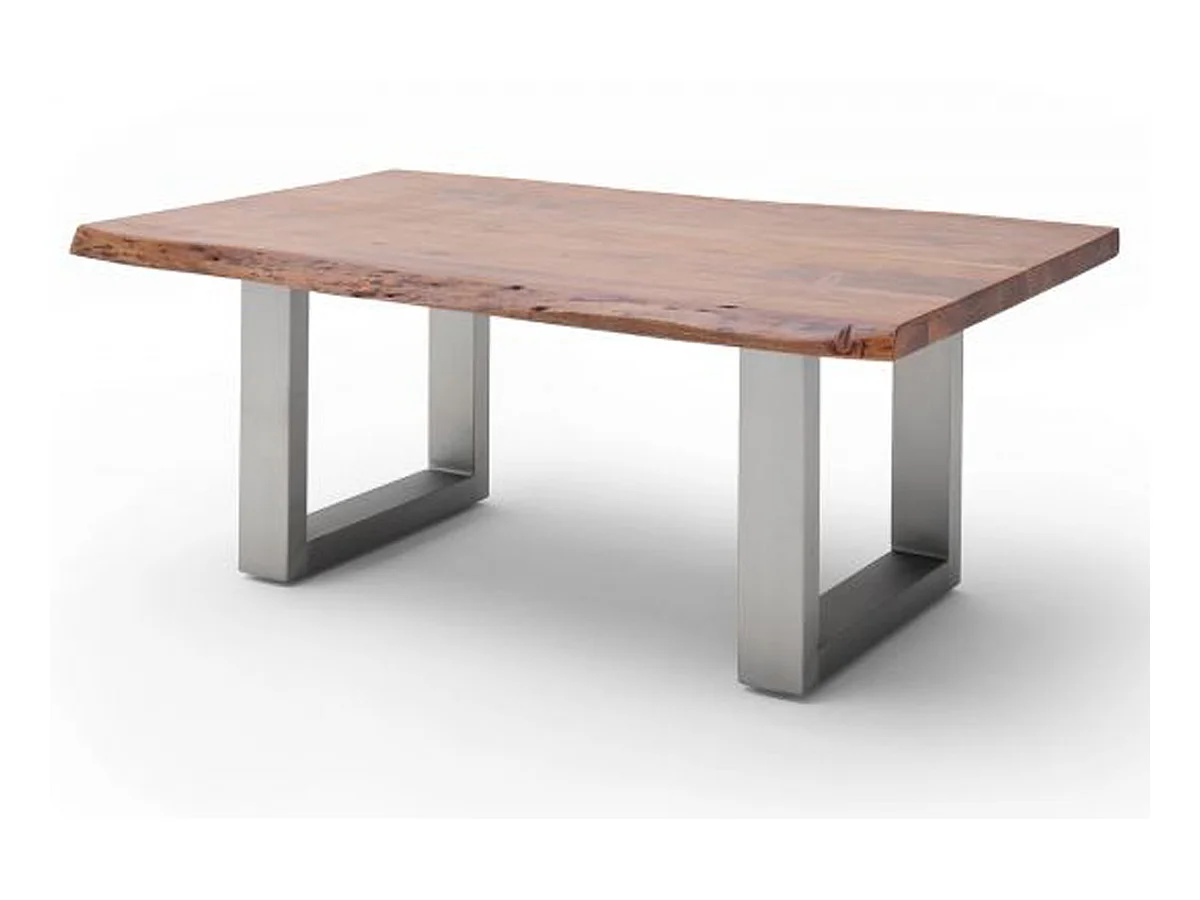 Table basse en bois d'acacia massif noyer et acier inoxydable - L.110 x H.45 x P.70 cm