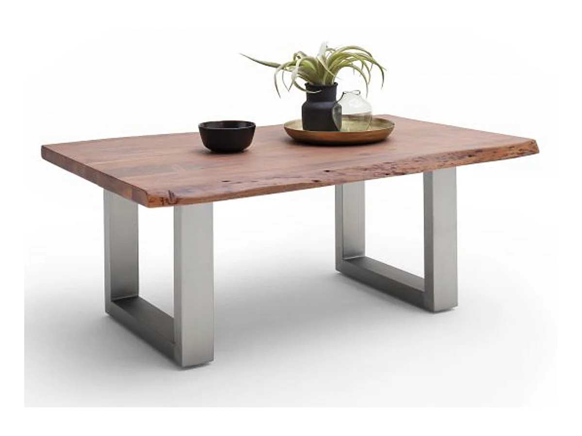 Table basse en bois d'acacia massif noyer et acier inoxydable - L.110 x H.45 x P.70 cm