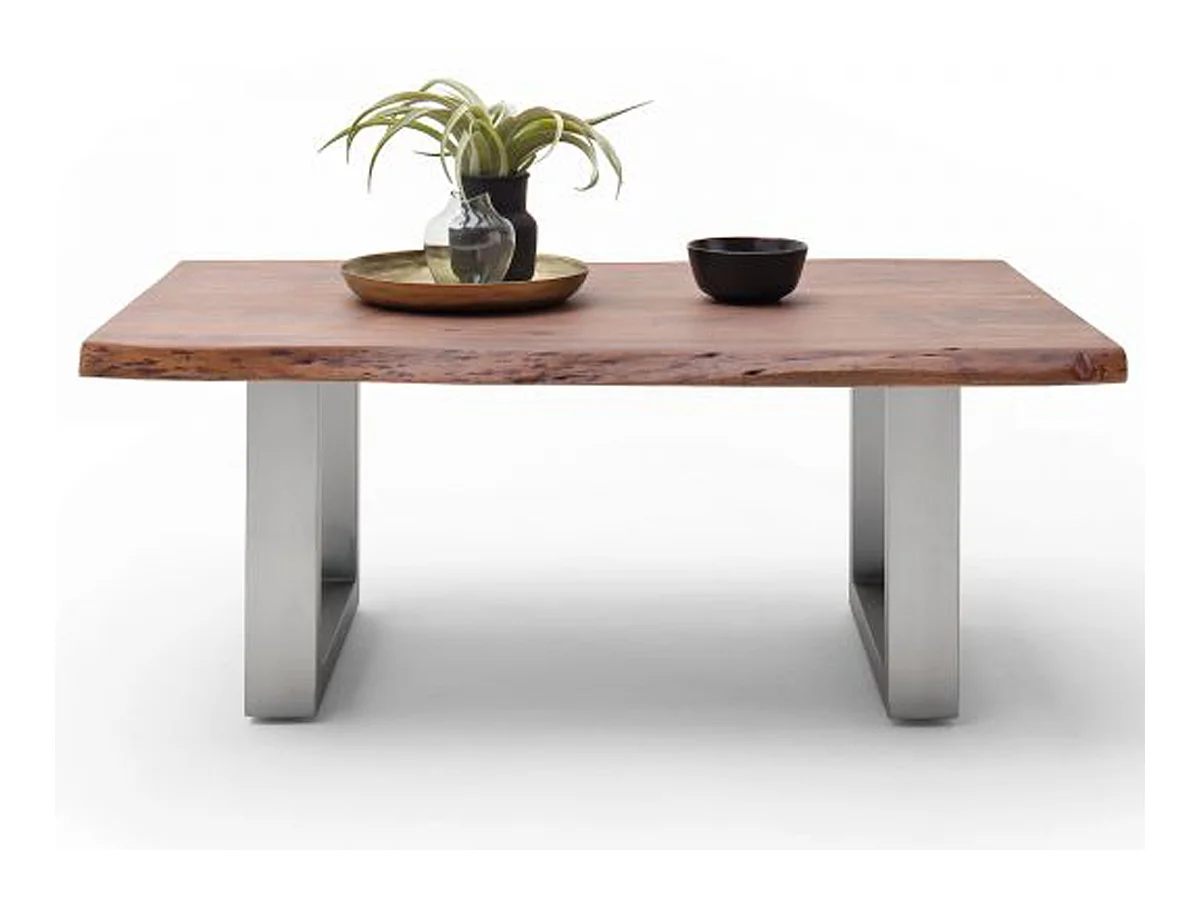 Table basse en bois d'acacia massif noyer et acier inoxydable - L.110 x H.45 x P.70 cm