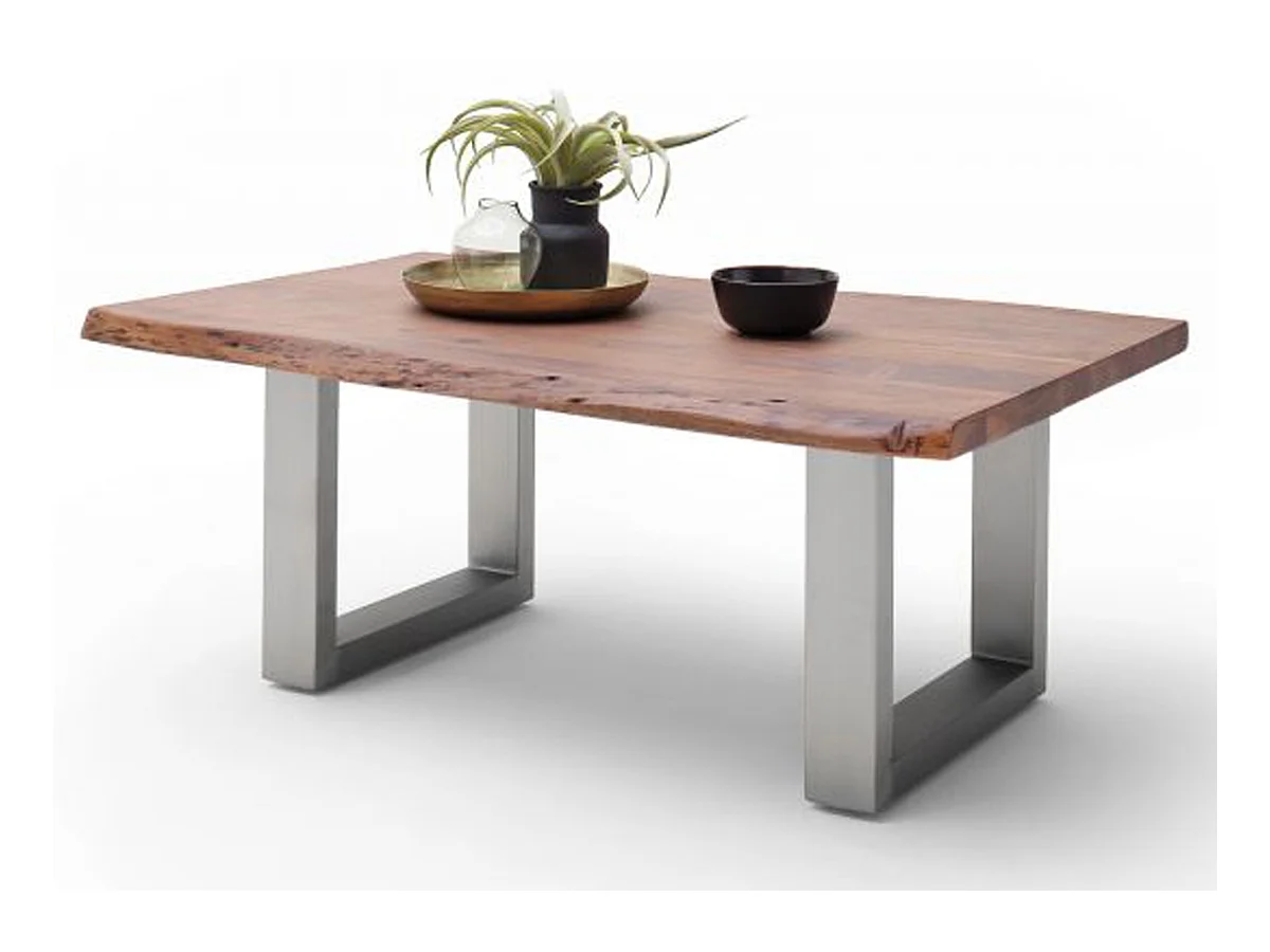 Table basse en bois d'acacia massif noyer et acier inoxydable - L.110 x H.45 x P.70 cm