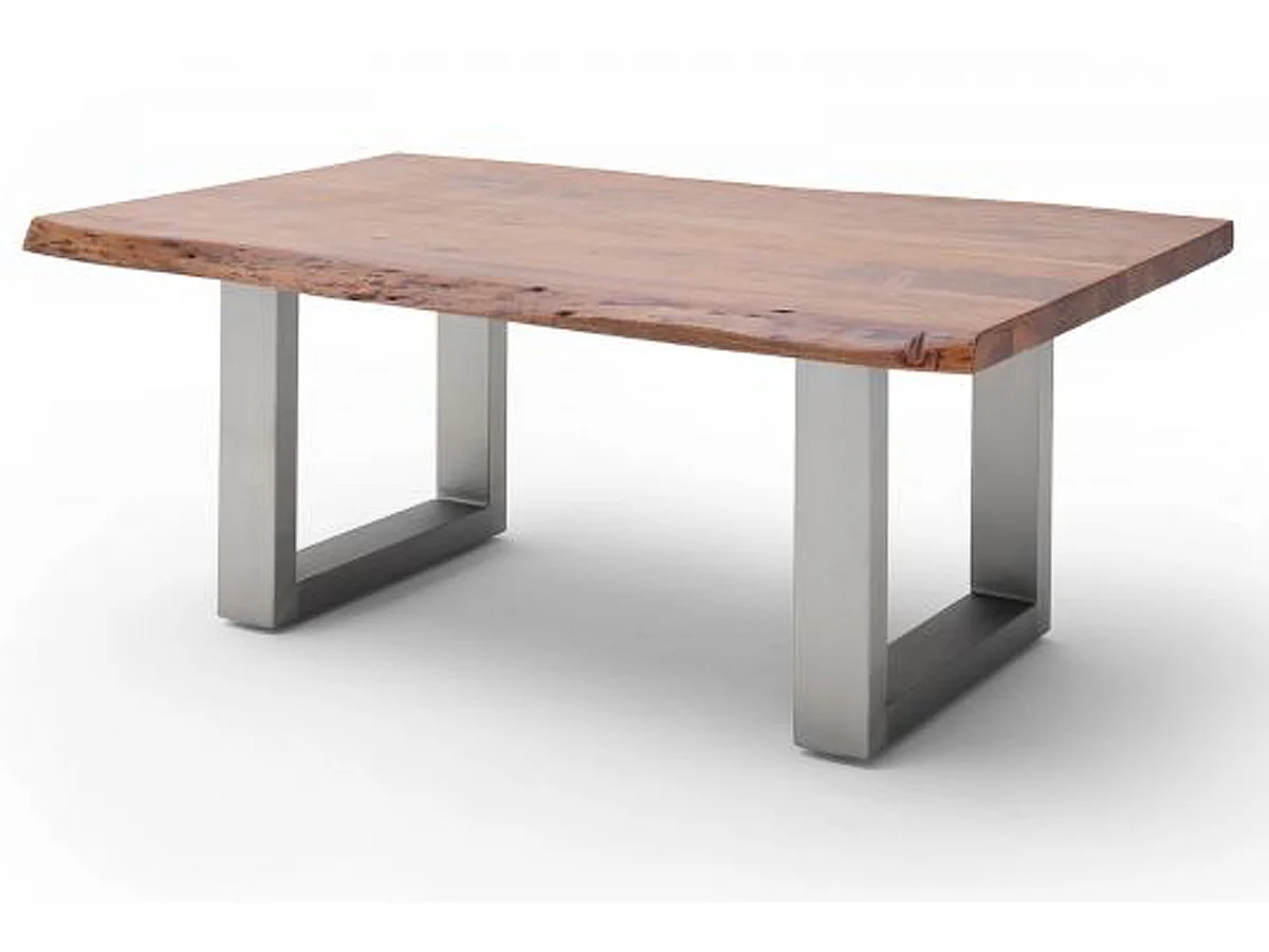 Table basse en bois d'acacia massif noyer et acier inoxydable - L.110 x H.45 x P.70 cm