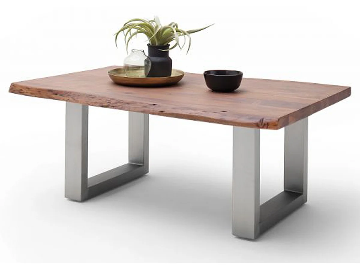 Table basse en bois d'acacia massif noyer et acier inoxydable - L.110 x H.45 x P.70 cm