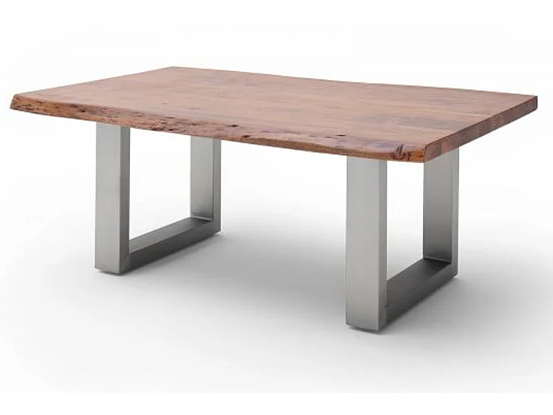 Table basse en bois d'acacia massif noyer et acier inoxydable - L.110 x H.45 x P.70 cm
