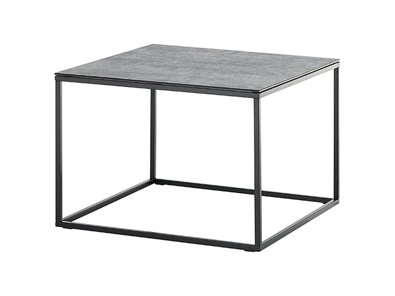Table basse carrée aspect céramique coloris gris, pieds en métal noir - Longueur 60 x Hauteur 45 x Profondeur 60 cm