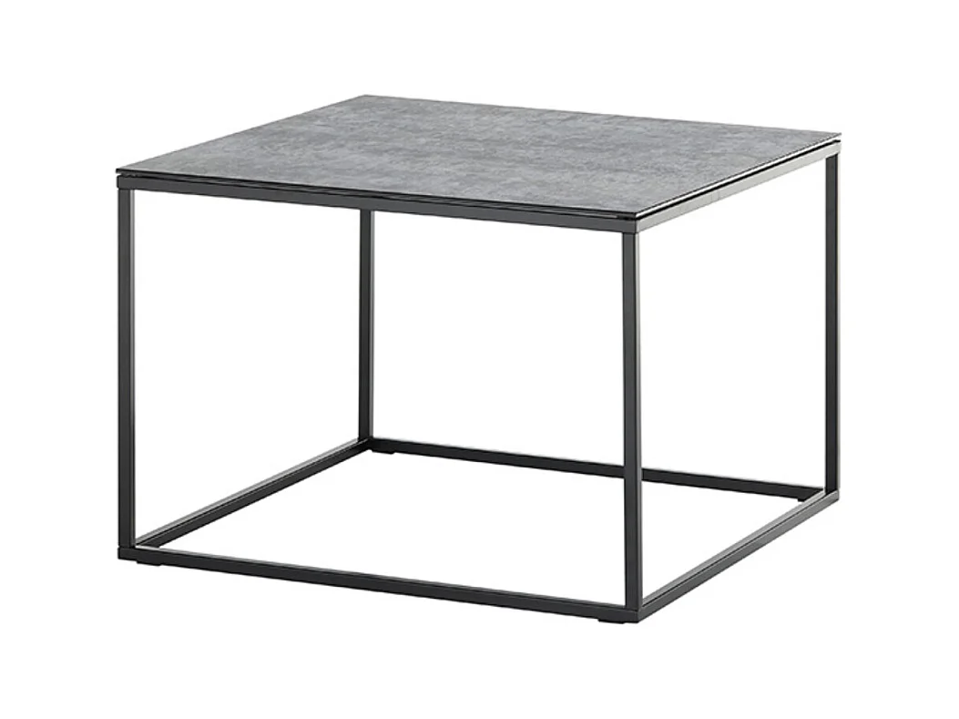 Table basse carrée aspect céramique coloris gris, pieds en métal noir - Longueur 60 x Hauteur 45 x Profondeur 60 cm
